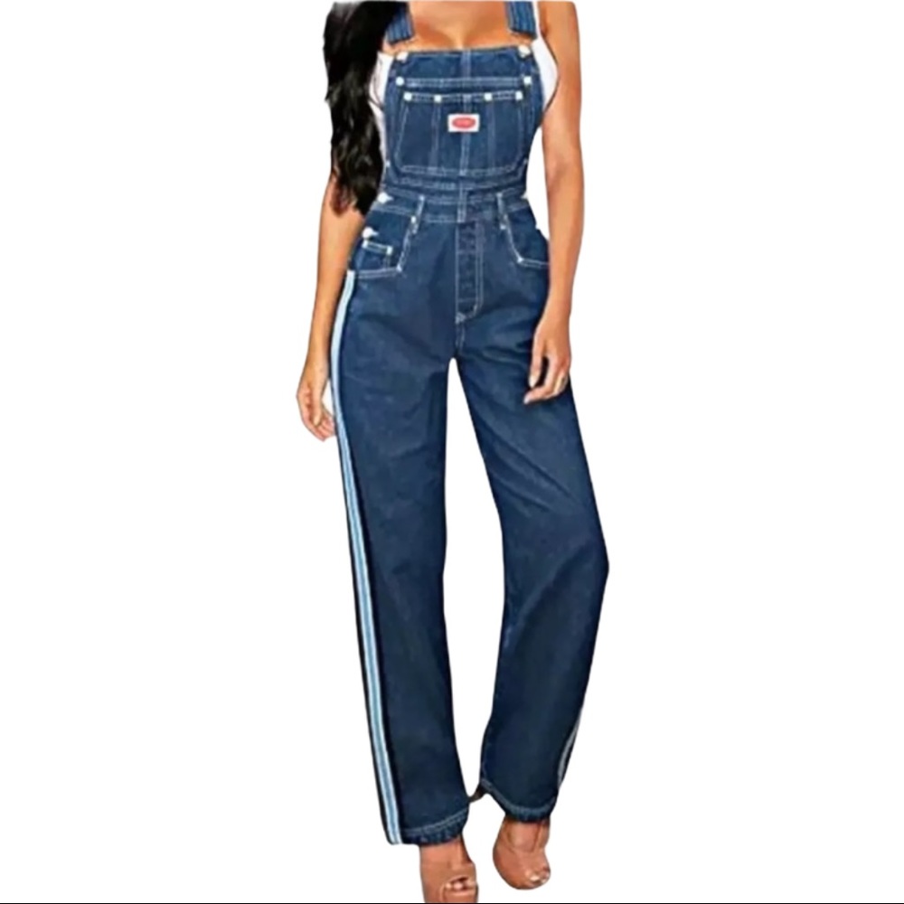 Revolt Bib Overalls Cotton Denim Ribbon Stripes